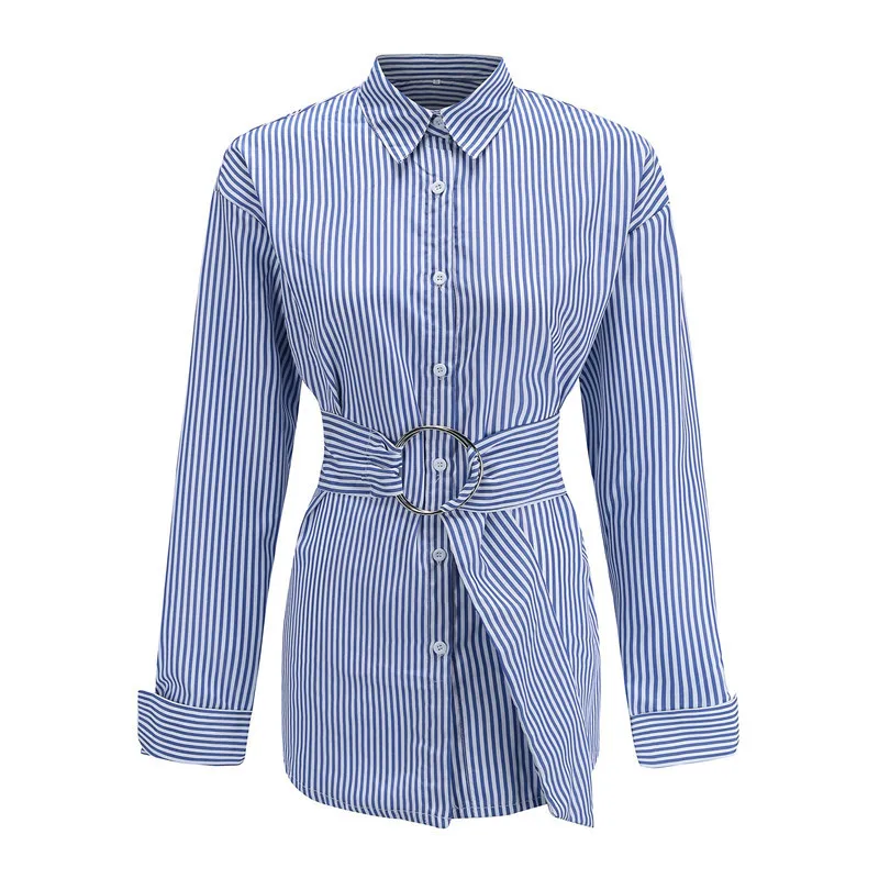 Весенняя рубашка с кольцом и поясом на талии Blusas Mujer S-XL Женские топы отложным