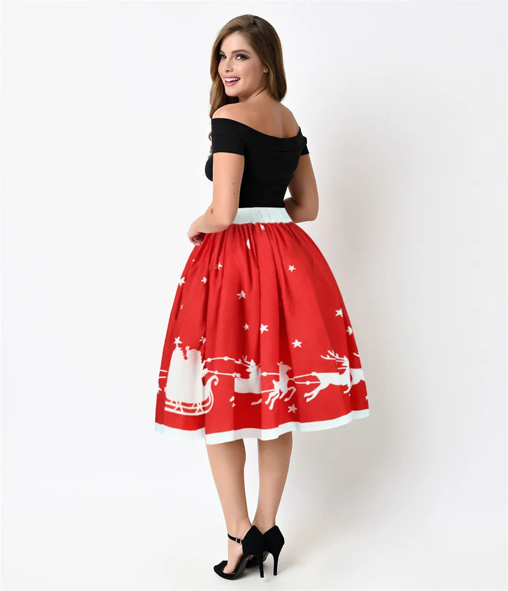 Женская юбка размера плюс винтажное платье с принтом лося на Рождество Хэллоуин