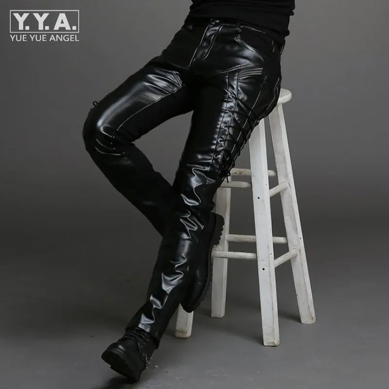 Мужские брендовые облегающие брюки из искусственной кожи прямые в итальянском