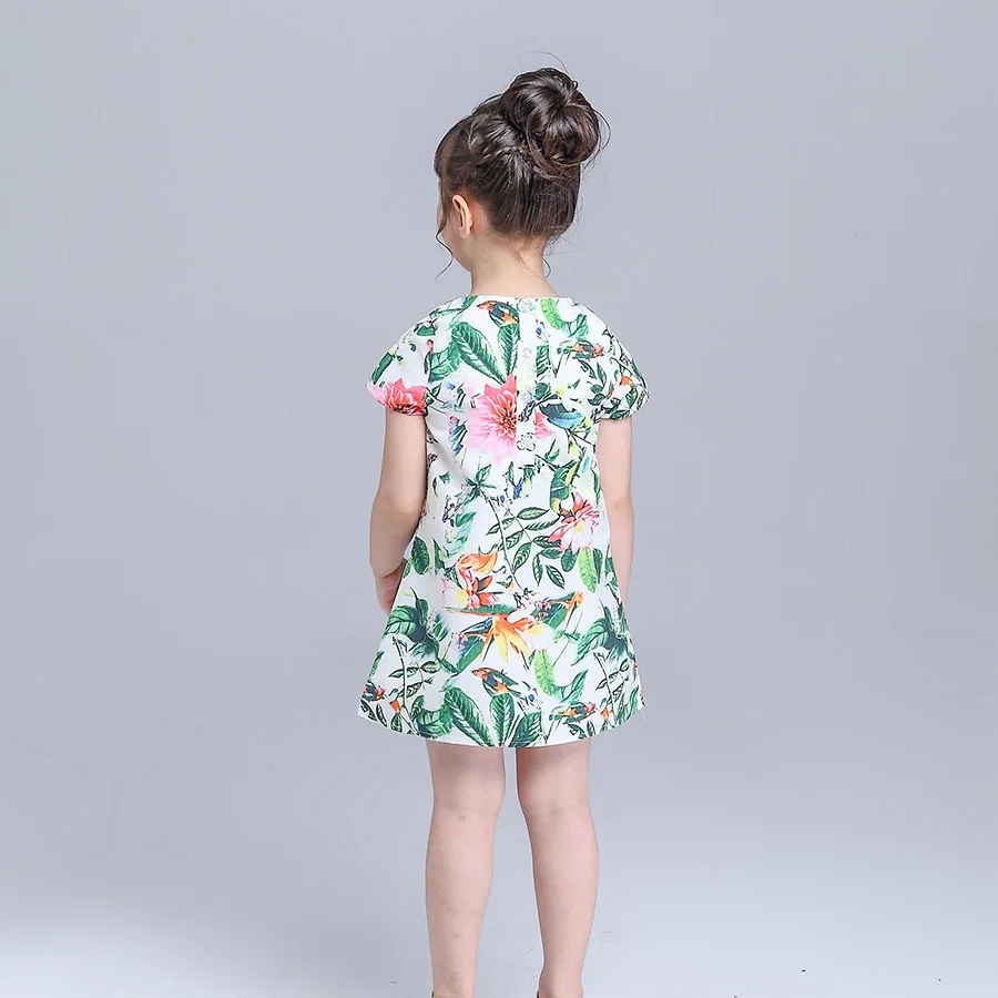 JLZLSHONGLE Girls Dress 2017 Brand Princess Dresses Summer Sleeveless Flowers And Birds Printing Design Children Clothing 0-5T | Детская