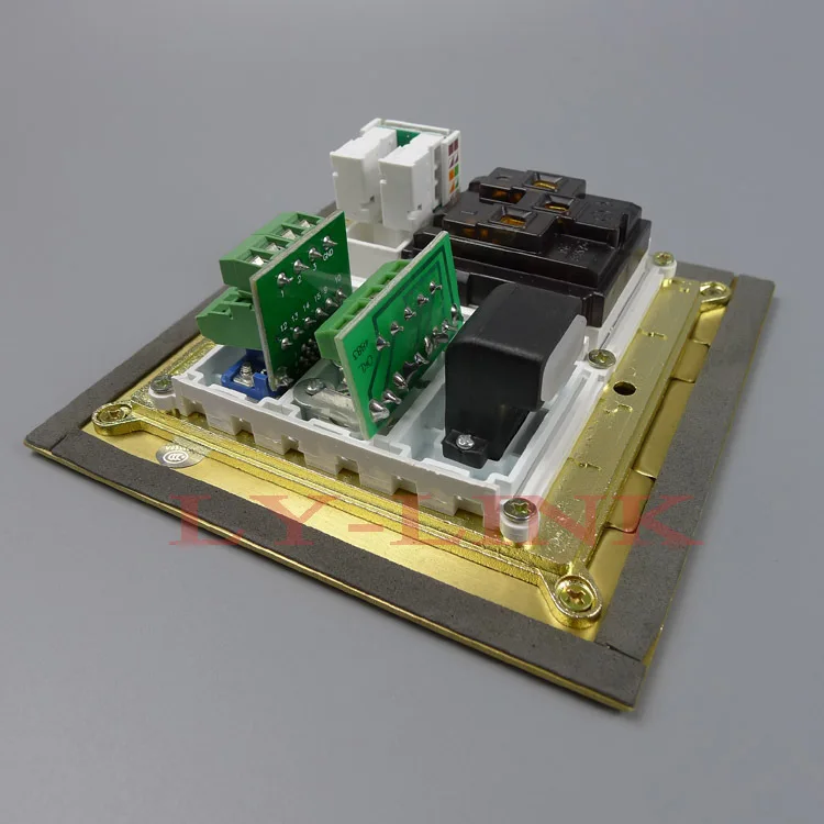 Напольная розетка желтого медного цвета с разъемом питания vga 3RCA AV HDMI и