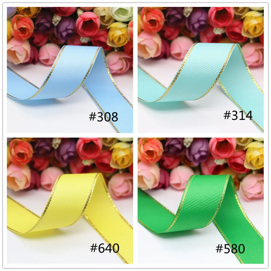 50 ярдов 10 мм/25 мм/38 мм блеск Золотой Край Grosgrain лента пробки для бутылок/подарочная упаковка материалы для ручных поделок Y19042101