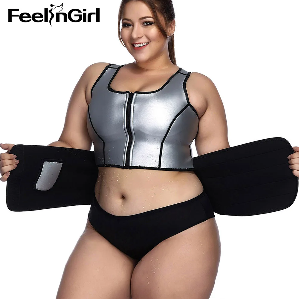 FeelinGirl Neoprene Sauna Vest Body Shaper Slimming Waist Trainer Shapers Fajas PU Silver Adjustable Workout Shapewear-C | Женская