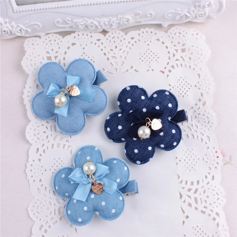 Высококачественные женские модные джинсовые заколки для волос с сердечками и