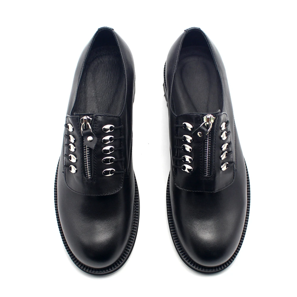 Новинка 2018 черные кожаные туфли мужские винтажные на молнии в стиле ретро