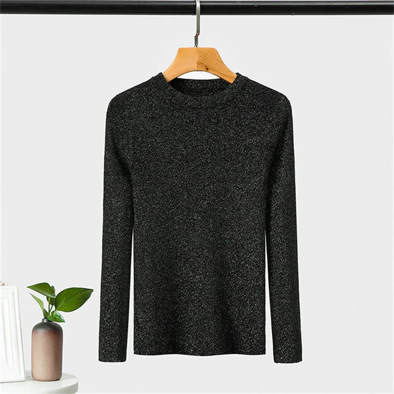 Блестящий осенне-зимний свитер с люрексом Женский пуловер длинными рукавами