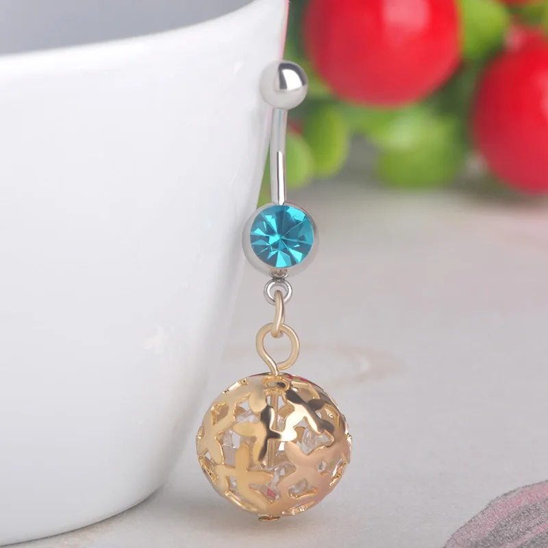 Madrry Zircon Ball Hollow Belly Button Ring Stainless Steel Long Pendant Beach Bikini Body Piercing Jewelry Rings For Women | Украшения и