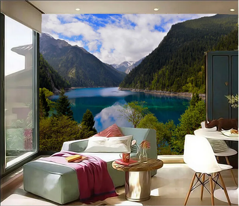 Объемные большие фрески на заказ китайские обои с изображением гор озер пейзажей