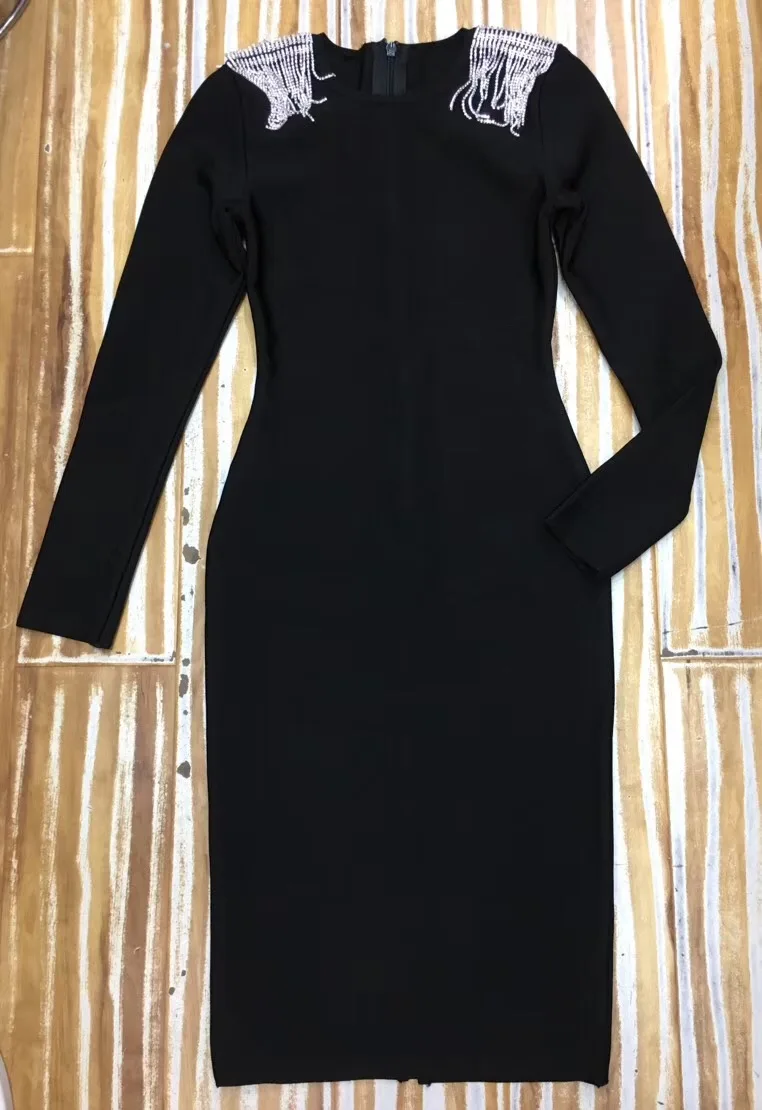 Черное облегающее платье из вискозы с длинным рукавом в стиле знаменитостей