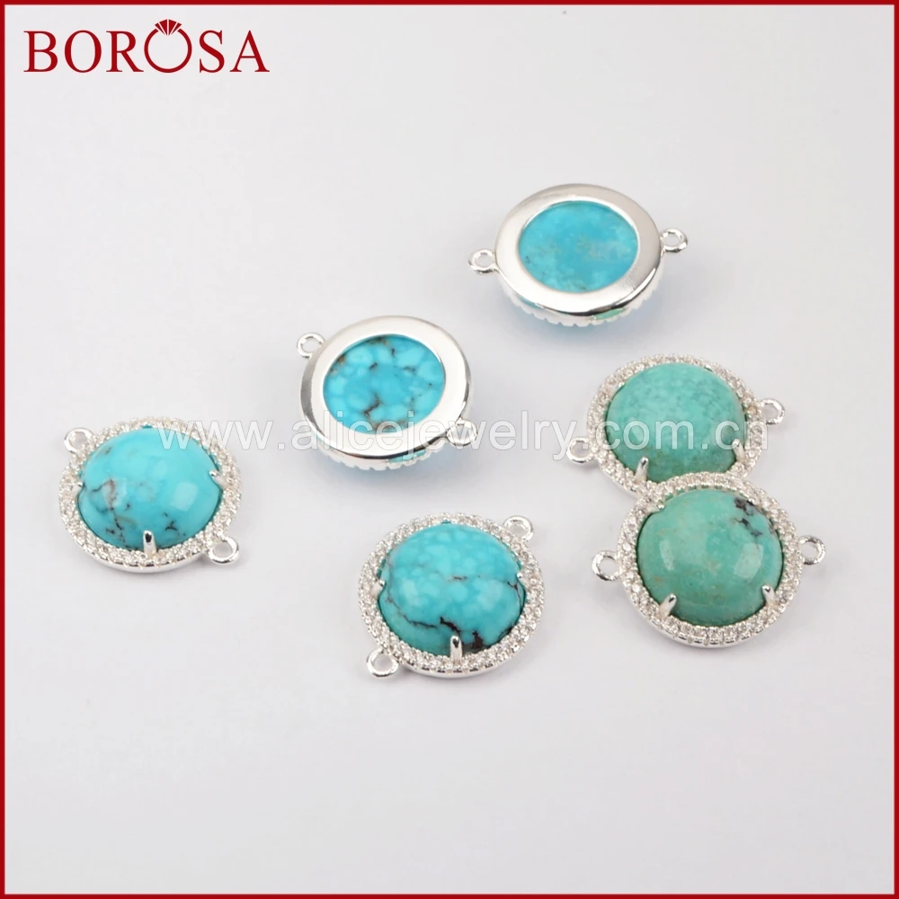 BOROSA круглый с серебряной рамкой бирюза застежка двойная, Мода каменный друзовый соединитель для производства ювелирных изделий ZS0192