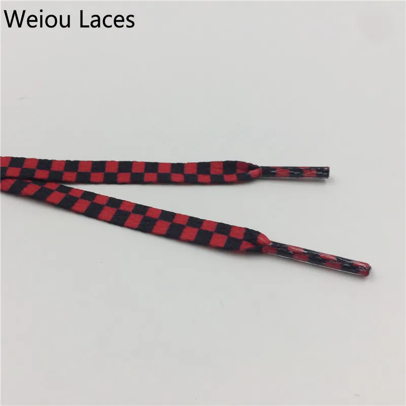 Weiou Flat Black White Red Blue Grid Shoe Lace String Sublimated Printing Polyester Checkered Digital Print Shoelaces Sneakers