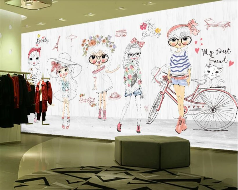 Papel pintado высокое разрешение ручная роспись для девочек модное шоу фон стены papele de