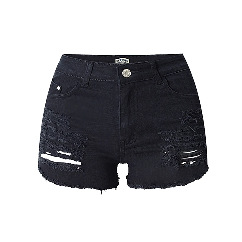 

New fashion vacation high waist black large size stretch denim shorts female 2019 summer leisure comfort cotton denim shortsB331