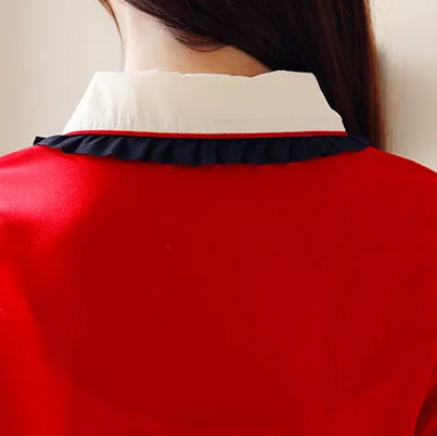 Женская красная Лоскутная шифоновая блузка на пуговицах с отложным воротником