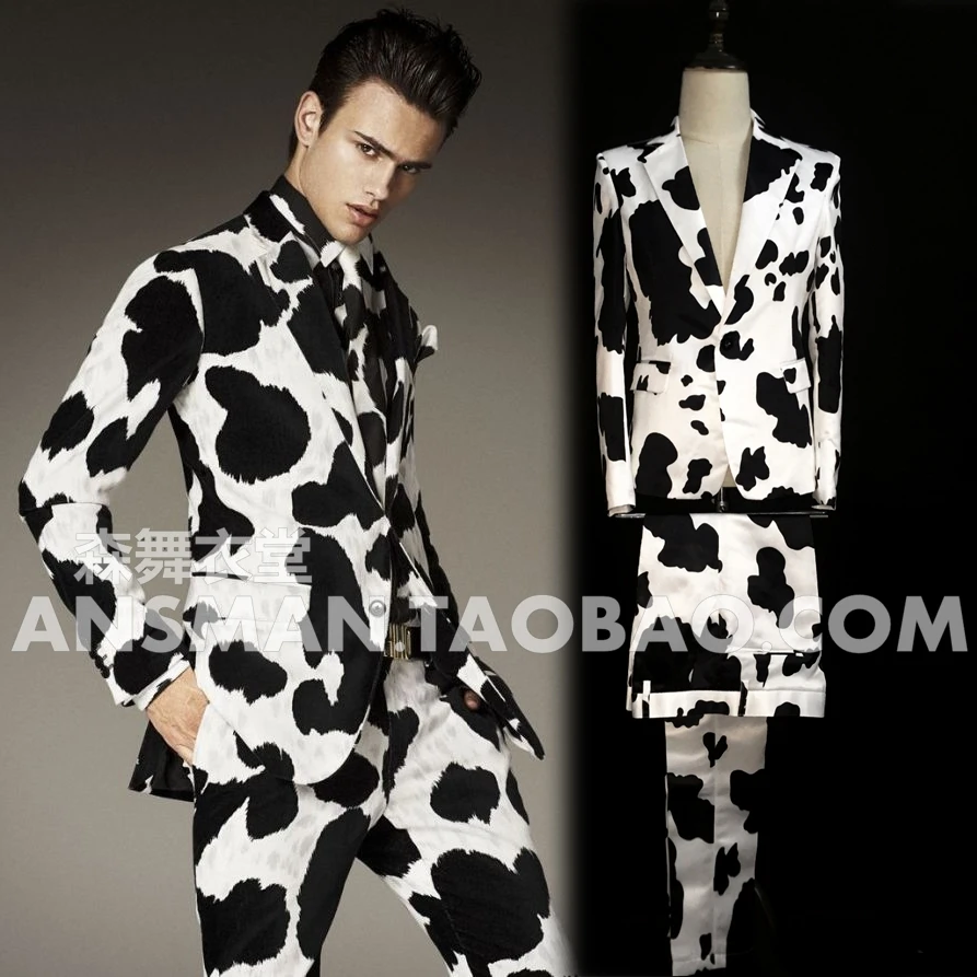 

M-5XL! Male singer DJ nightclub cow pattern suit star of the same suit performance suit 2018 Singer's costume