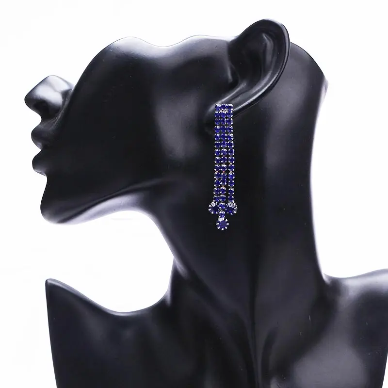 Blue Массивные серьги,, белые, синие, Кристальные серьги для женщин, длинные, Роскошные, свадебные, стразы, серьги с кисточками, Boho, ювелирное изделие - Окраска металла: Blue
