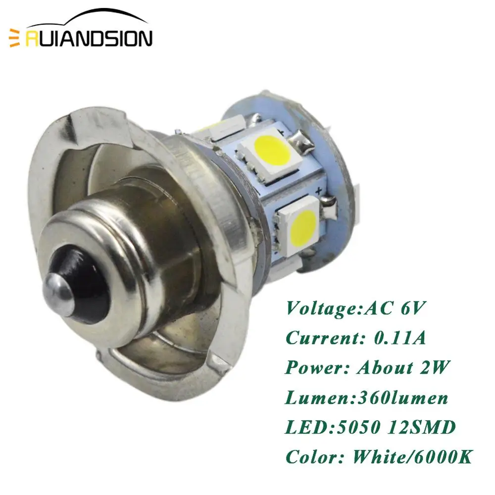 2x2W 6V 12V 360LM P26S светодиодный 12 smd светильник на голову мотоцикла лампы 5050 мотоцикл