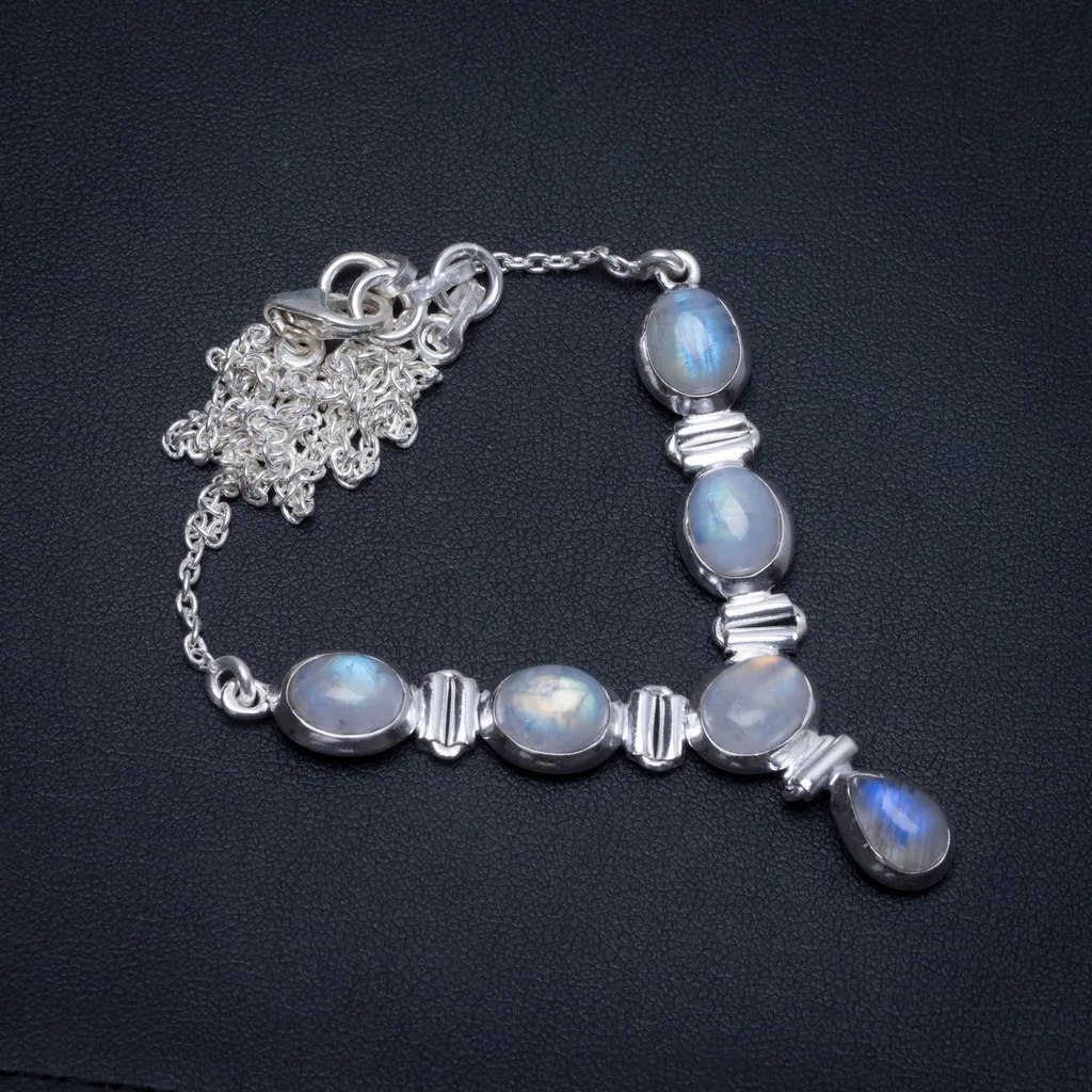 

Natural Rainbow Moonstone Handmade Boho 925 Sterling Silver Y-Shaped Necklace 18.5" S3372