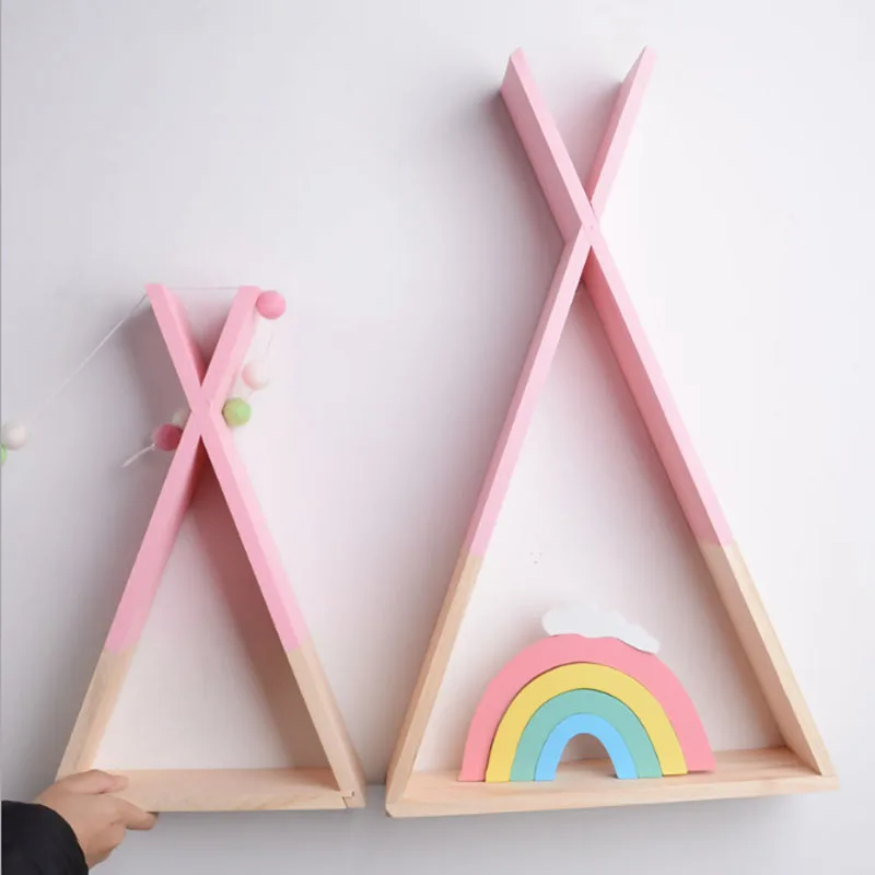 Ins скандинавский стиль деревянные настенные полки DIY оригинальные деревянные Trigon полка для хранения полки качели полки Детская комната Декор