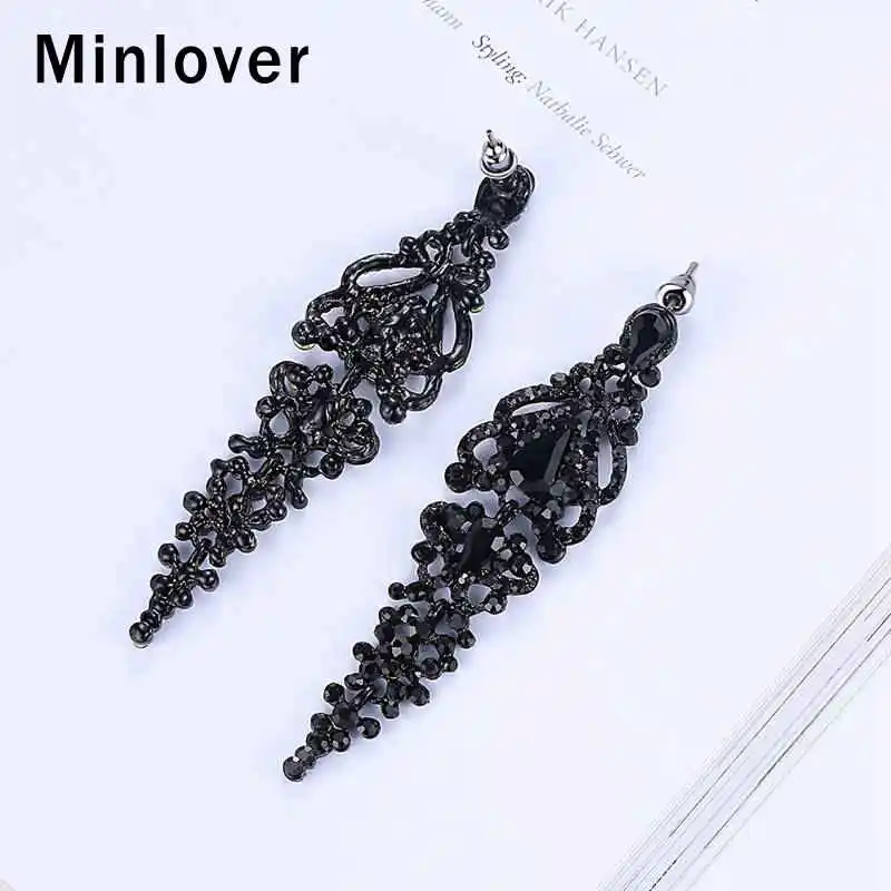 Minlover, черная хрустальная люстра, Винтажные висячие серьги для женщин, стразы, элегантная ваза, висячие серьги, ювелирные изделия MEH291
