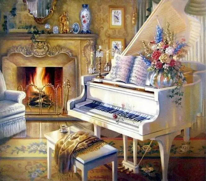 Полноразмерная алмазная живопись мозаичная пианино стразы | Дом и сад
