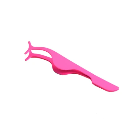 Pink 1pc False Eyelash Tweezers Fake Eye Lash Applicator Eyelash Extension Curler Nipper Auxiliary Clip Clamp Makeup Forceps Tools - Color: Pink