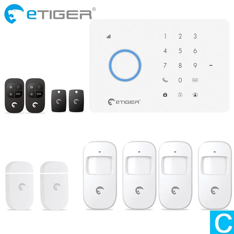 ETiger S3B Беспроводной охранных GSM сигнализация Системы IOS приложение для Android Дистанционное Управление RFID карты PIR Сенсор двери Сенсор комплект - Цвет: Set C