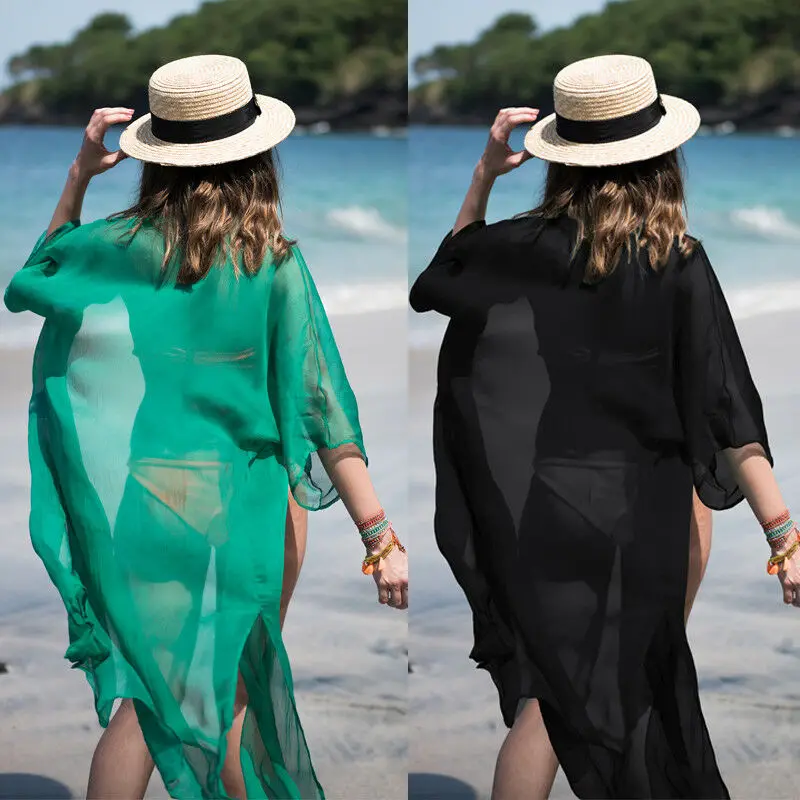

Hot Sale Fashion Women Beachwear Swimwear Bikini Beach Wear Cover Up Kaftan Summer Solid Caedigan Dress One-size