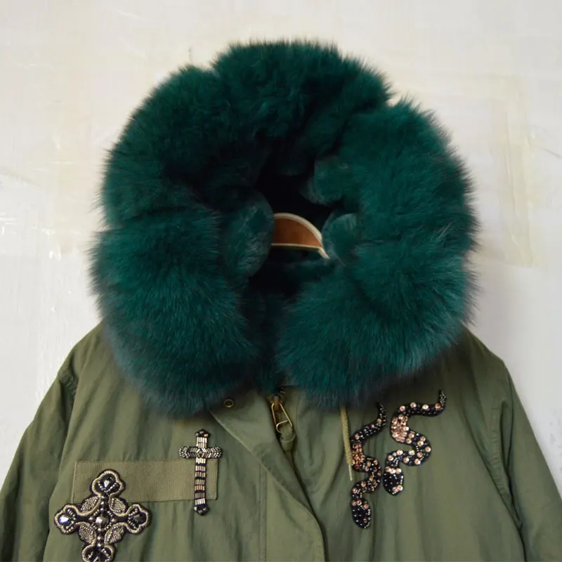 Длинная меховая парка Eleagnt с лисьим мехом Кроликом искусственным внутри