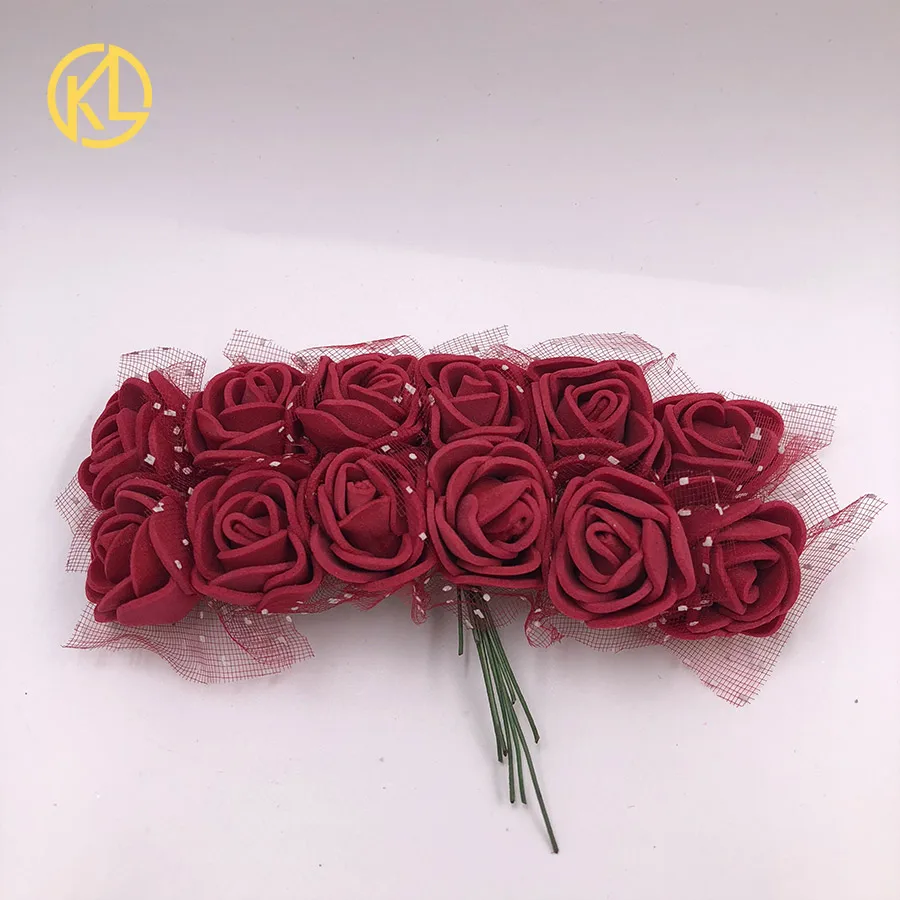 36/72/144 шт. 2 см мини Пены Искусственный цветок розы Букет одежда для свадьбы, дня рождения бумажная коробка украшения дома декоративный венок расходные материалы - Цвет: Wine Red