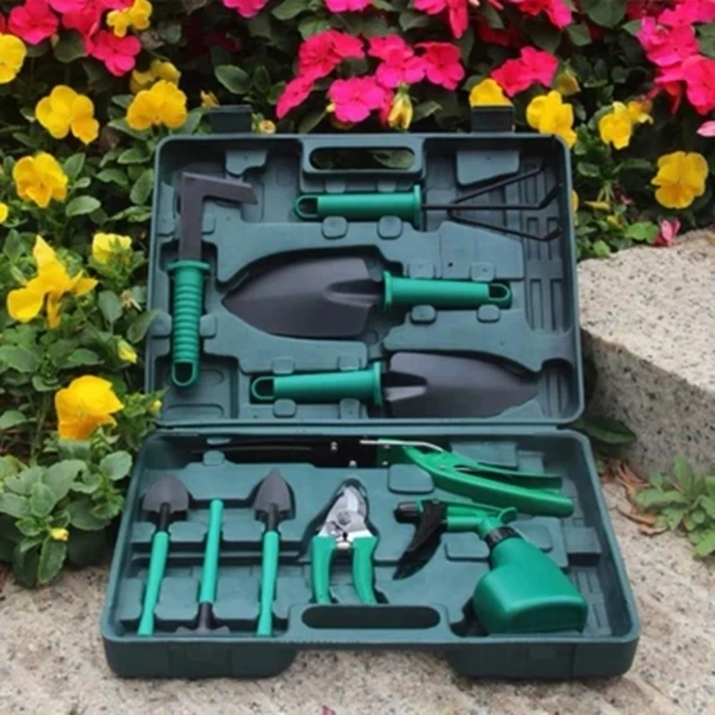

10 Pcs/set Garden Tool Set Shovel Rake Clippers Household Grass Shears Multifunctiona Kit Garden Planting Plastic Case Packing