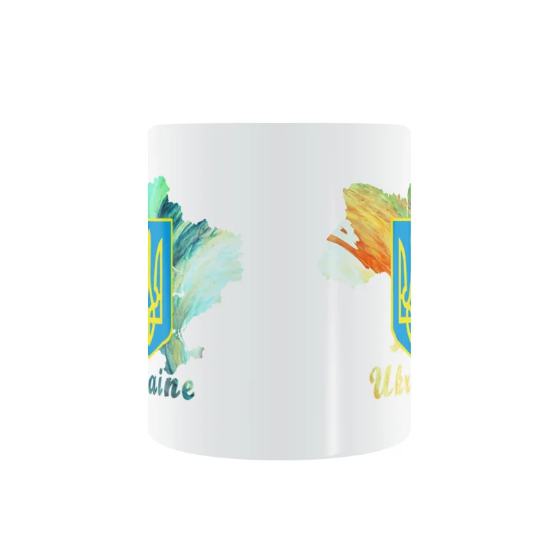 Золотой Трайдент синий герб Украина карта Кружка Кофе Молоко керамика