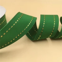 38mm x 25yards wired edge ribbon golden lurex stitched grosgrain tape for gift box wrapping n2204