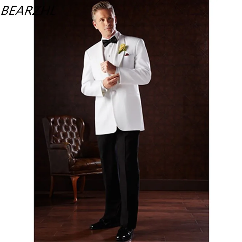 

Mens Suits Slim Tuxedos White Custom Made Wool Bleed Groom Wear 2021