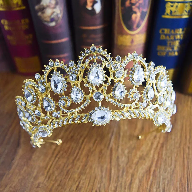 Серебреная корона, серебреная тиара со стразами - Окраска металла: Gold