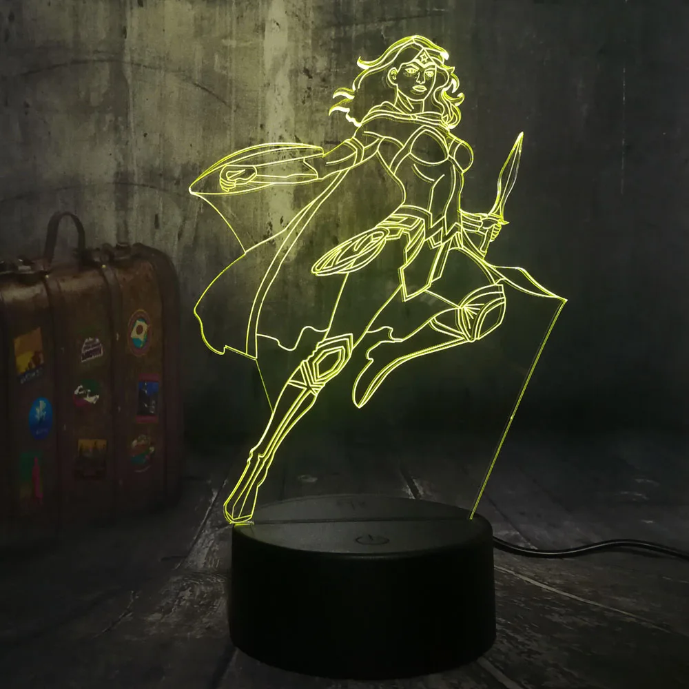 Ночной светильник DC Super Hero Cool Wonder Woman 3D LED RGB 7 цветов настольная лампа для детей