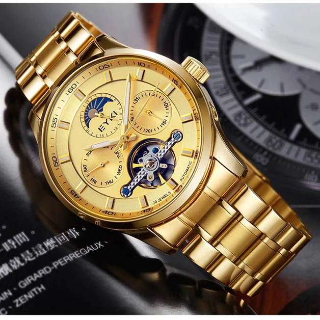 Мужские механические часы EYKI из нержавеющей стали с подсветкой и календарем |