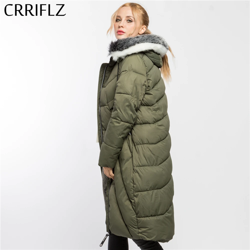 CRRIFLZ зимняя элегантная меховая черная белая длинная теплая куртка женская парка