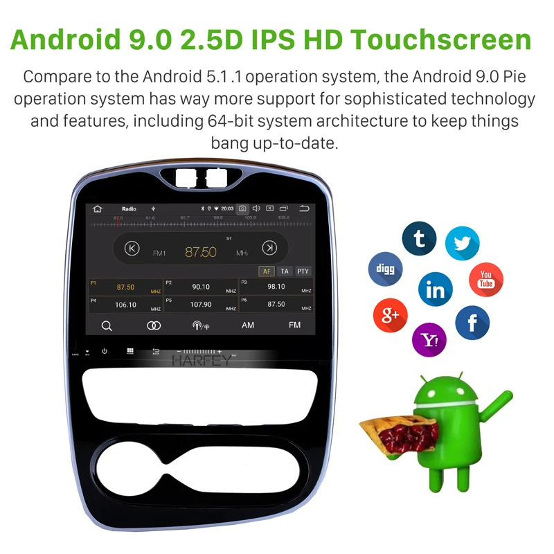 Автомагнитола Harfey 10 1 дюйма GPS Android 0 для Renault Clio Digital/Analog (AT) 2016 2017 2018 FM RDS Wi Fi