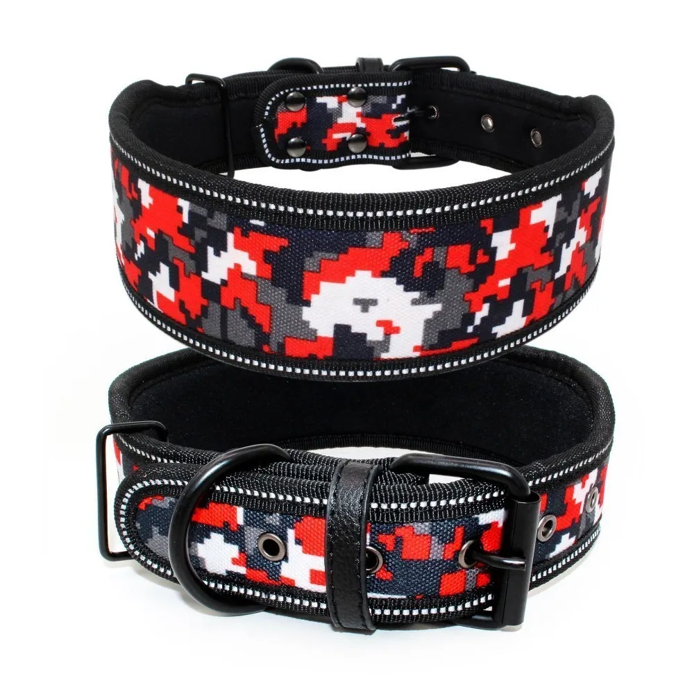 Red Camouflage MESNUG модный светоотражающий собачий ошейник большого размера для средние и большие собаки водонепроницаемый эластичный мягкий ошейник для питомца камуфляж Горячая Распродажа - Цвет: Red Camouflage