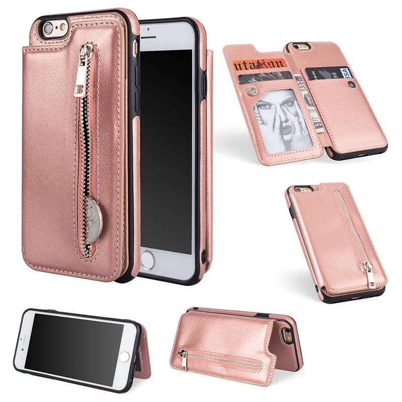 Zipper Flip Leather Case for iPhone X Card Slot Wallet Cases 7 8 6 6S Plus For Samsung Galaxy S8 S9 Note Coque |