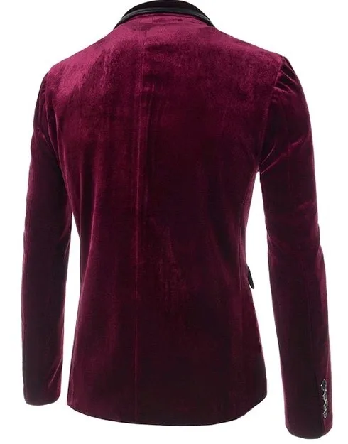 Мужской бархатный блейзер повседневный приталенный пиджак цвета красного вина