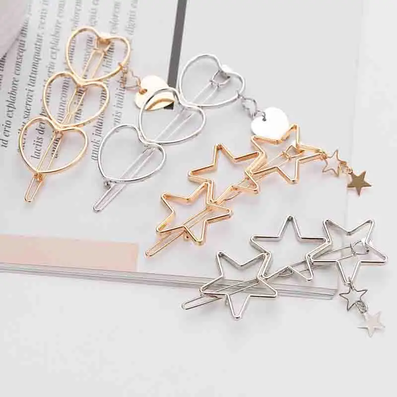 Korean version of the girl heart alloy clip bangs love five-pointed star hair accessories simple hairpin | Украшения и аксессуары