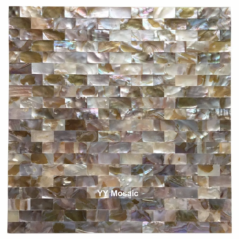 Кирпичная бесшовная натуральная перламутровая Радужная мозаика в виде раковины