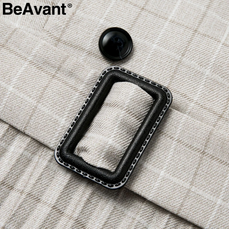 BeAvant V-образным вырезом на пуговицах ремень женское платье Элегантный блейзер плиссированные A-Line офисные женские платья с длинным рукавом осень