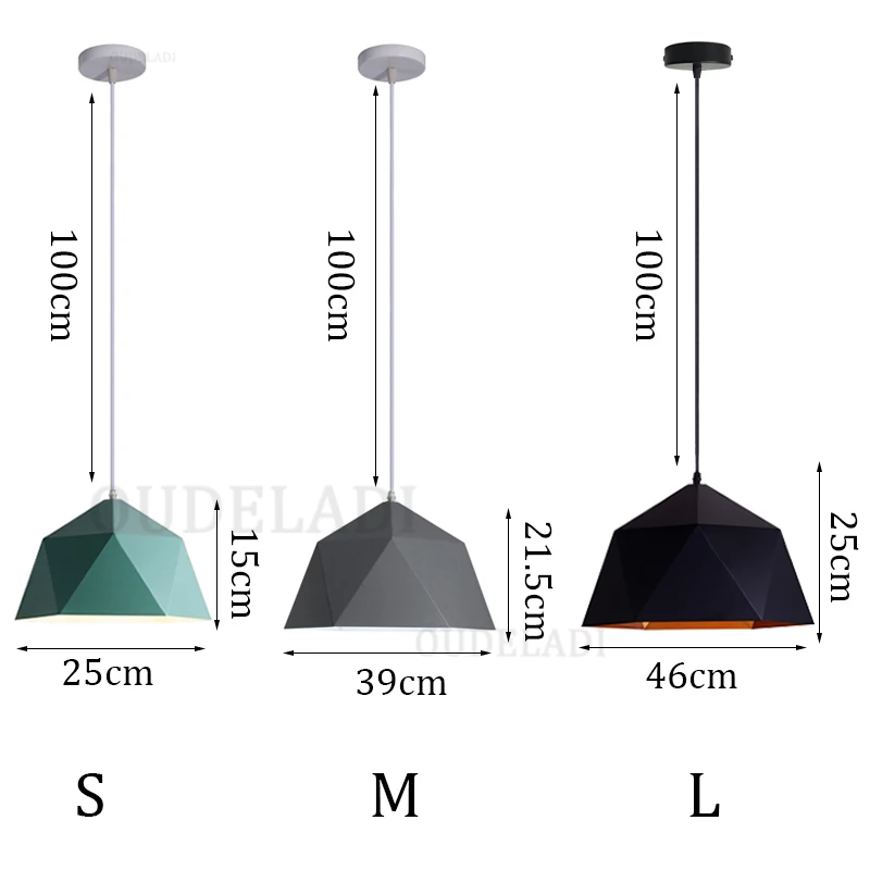 

Nordic wrought iron Macarons Pendant Lights single-headed polygonal diamond E27 personalized restaurant home lighting