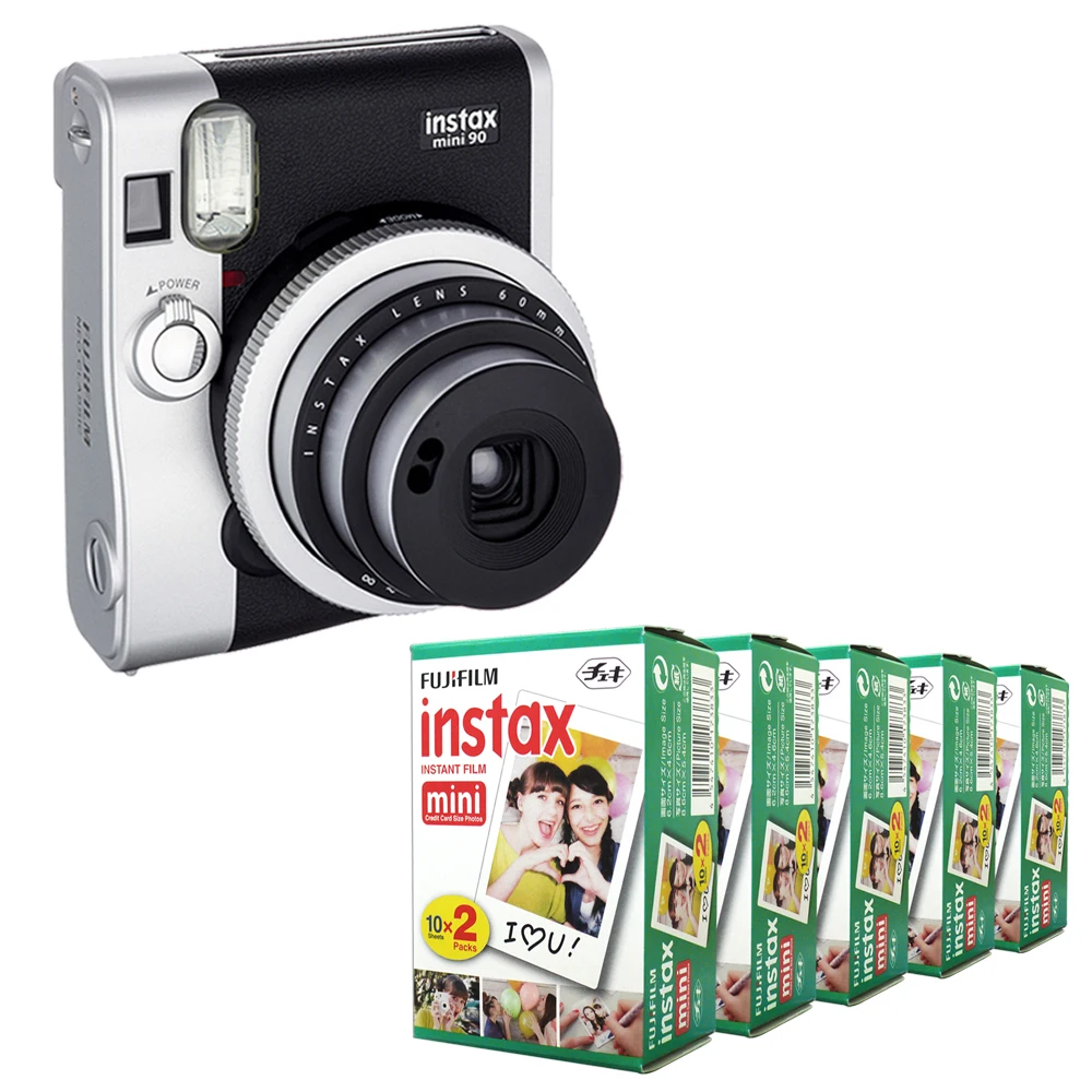 Fujifilm Instax Mini 90 NEO Classic Black Instant Film Camera + Fuji White Edge 100 Film|film camera|instant film camerafujifilm instax mini |