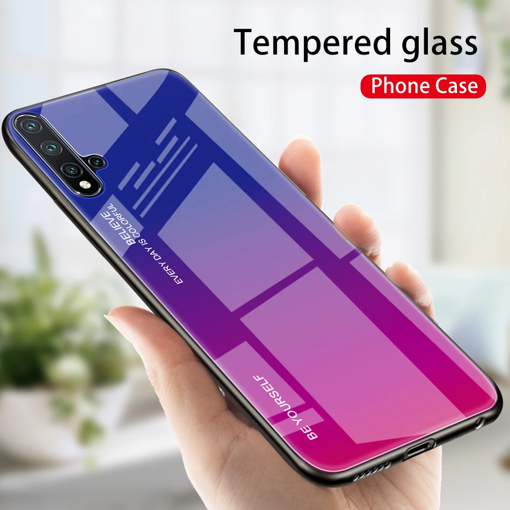 Градиентное закаленное стекло ТПУ Силиконовая задняя крышка для Huawei Honor 20 Pro 8S P30