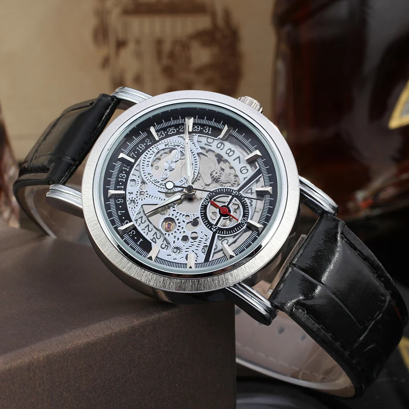 Мужские наручные часы скелетоны WRG8077M3S3 winner с кожаным ремешком|watch screw|watch diamondwatch