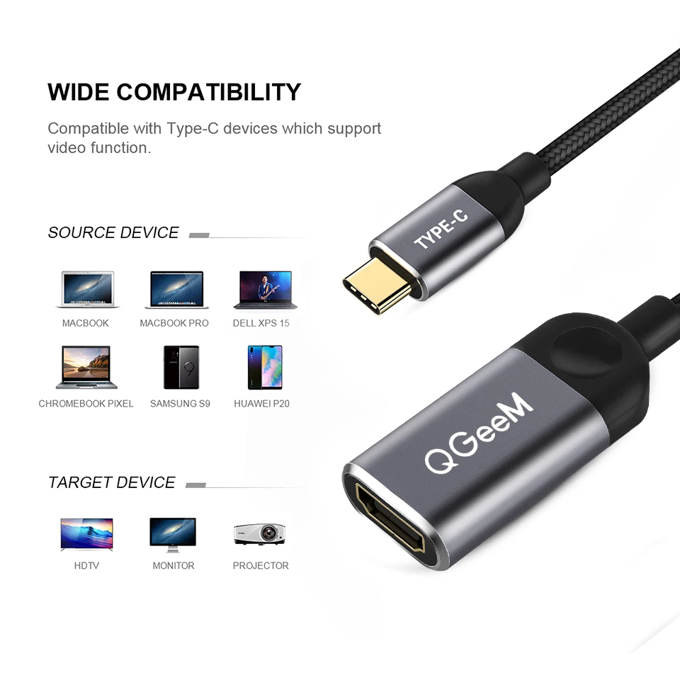 QGEEM USB C к HDMI Кабель-адаптер 4 к 30 Гц тип-c к HDMI для huawei mate 20 macBook pro ipad pro hdmi Женский к usb type c
